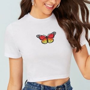 Butterfly Print Crop Tee